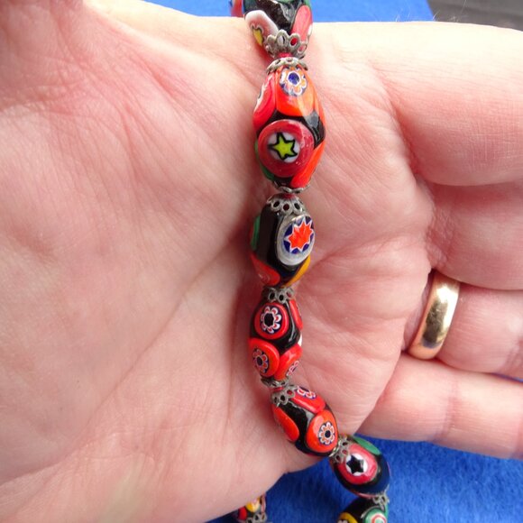 Vintage Venetian Glass Murano Colorful Millefiori Bead Hand Knotted Necklace - Picture 8 of 9